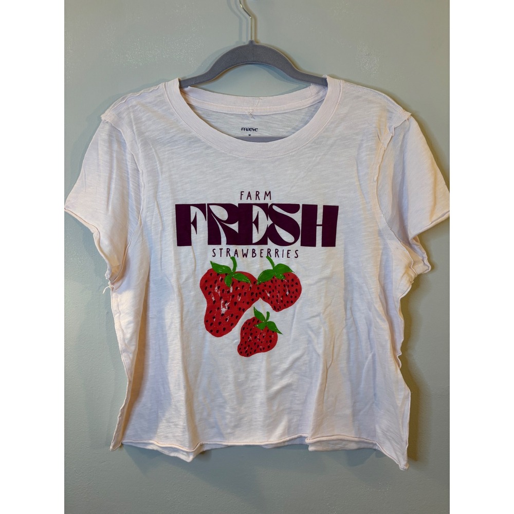 NEW Maeve Baby Pink Fresh Strawberries T Shirt M Anthropologie